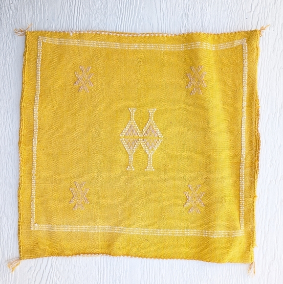 Moroccan Yellow Cactus Silk Lumbar Pillow Cover 19x19 Handwoven Boho Cushion - Picture 1 of 5